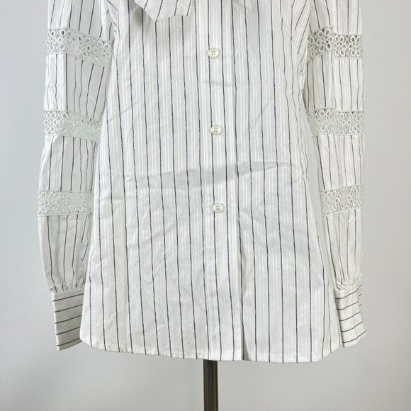 NWOT SEE BY CHLOÉ Embroidery Floral Tie-Neck Stripe Blouse Sz 40/8 Long Sleeves - Picture 4 of 13